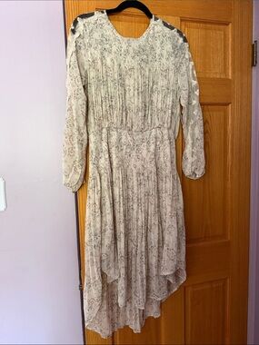 Free People Cream Floral High-Low Pleated Dress with Open Back